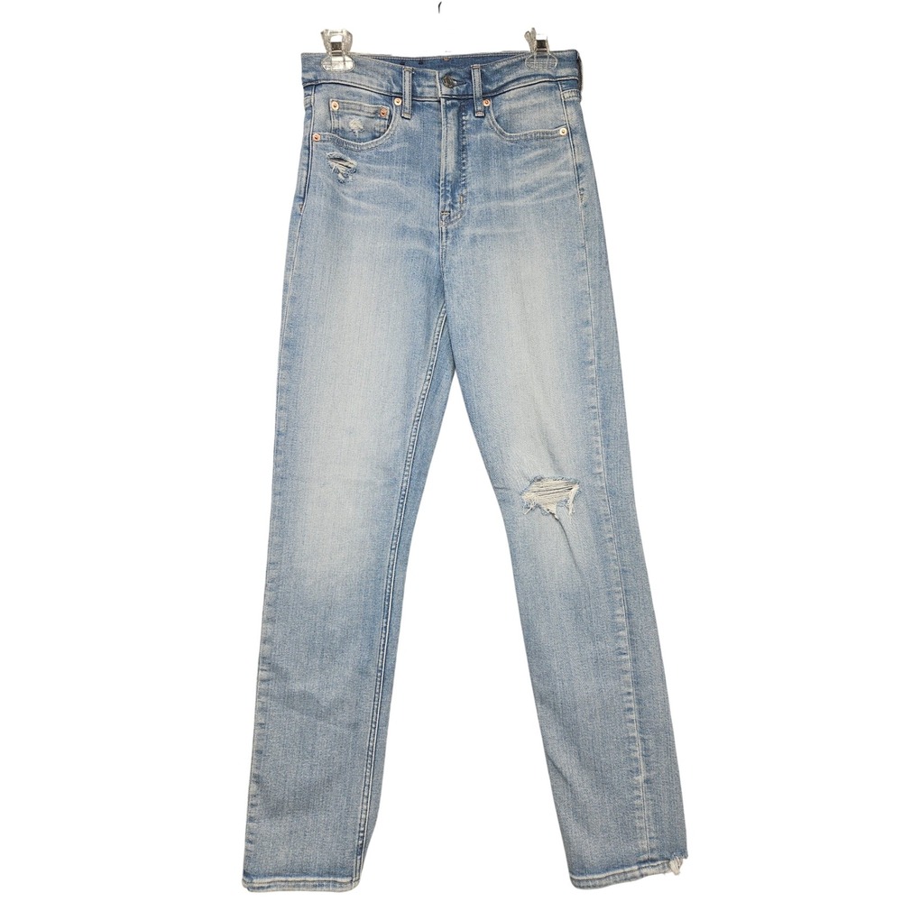 Gap Denim Cigarette High Rise Distressed Light Wash Jeans 27 4T Slim Straight